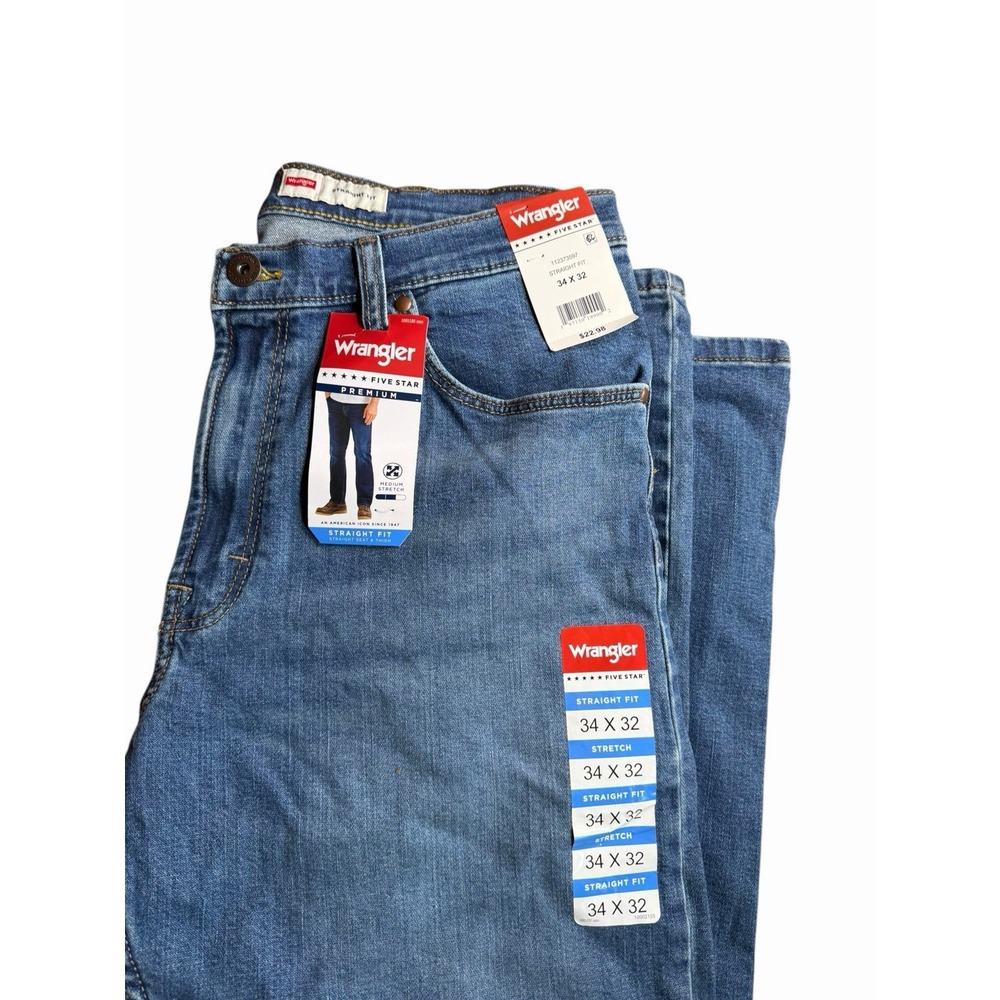 Wrangler Straight Leg Jeans Mens 34x32 Fit Blue Denim Flex NWT New